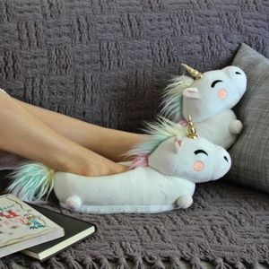 Unicorn Womens Light Up Plush Slippers with Remote